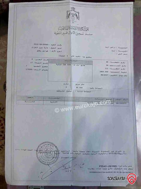 استوديو طابق أول مساحة 90م للبيع في شارع الجامعة اربد 