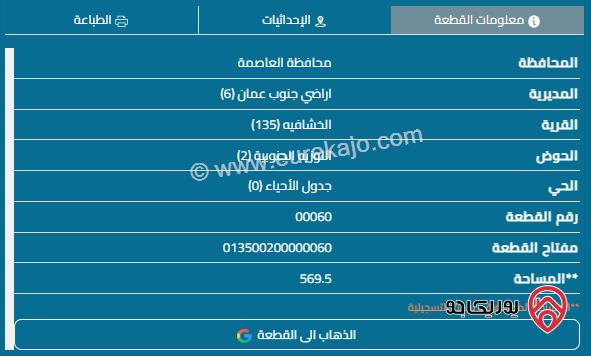 قطعة ارض مساحة 569م للبيع في الخشافية - سحاب	