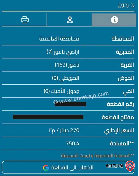 ارض مساحة 750 متر علي شارعين للبيع في عمان - الحويطي - ناعور 