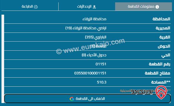 قطعة أرض مساحة 510م للبيع في الزرقاء - السخنة