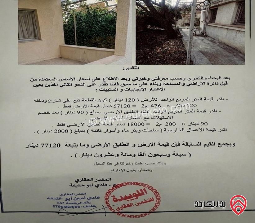 طابق أرضي ضمن منزل مستقل مساحة 130م للبيع في عمان - ماركا(حي الونانات)