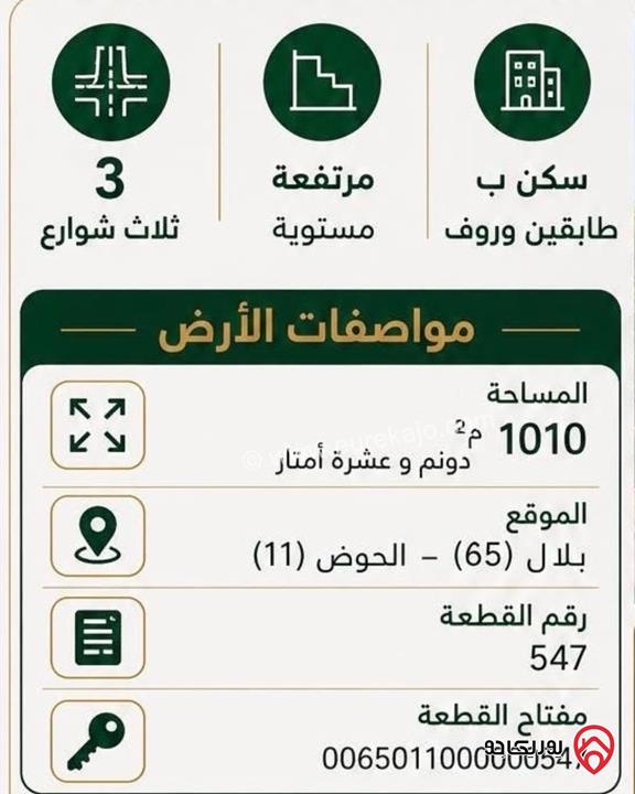 ارض مساحة 1 دونم و 10م للبيع في عمان - بدر الجديدة قرب اشارة بدر