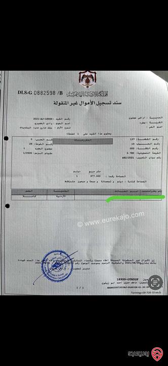 قطعة أرض مساحة 1 دونم و 977م بقوشان مستقل للبيع في صخرة - عجلون على قمة جبل أطلالة خلابة واصل كهربا وماء وشارع مزروعة زيتون منتج من المالك مباشرة