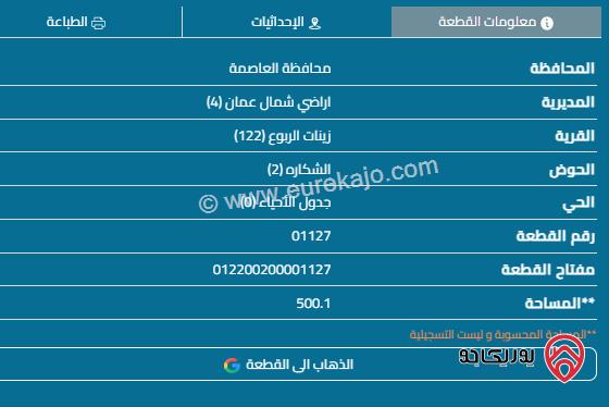 قطعة أرض مساحة 500م للبيع في عمان - شفا بدران	