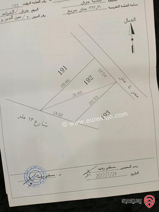 نمرتين سكنية مساحتهم 780م متلاصقتين للبيع في جرش شرق البركتين اسكان التطوير الحضري