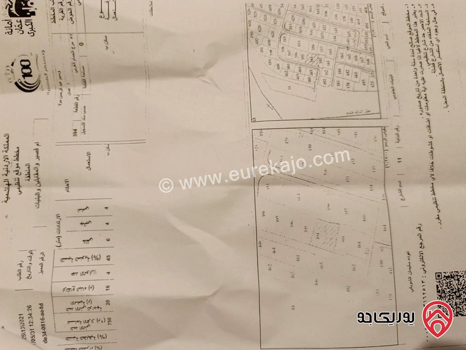 قطعة ارض مساحة 1 دونم و 183م للبيع في عمان - مرج الحمام