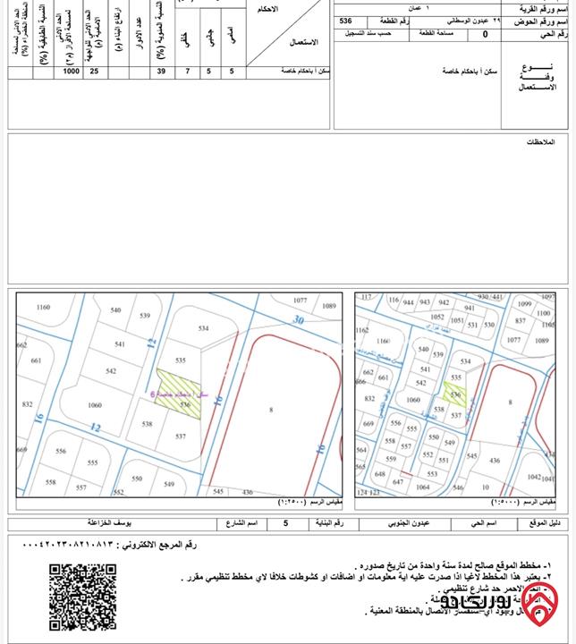 ارض مساحة 1180م للبيع في عمان - عبدون خلف السفارة السعودية 