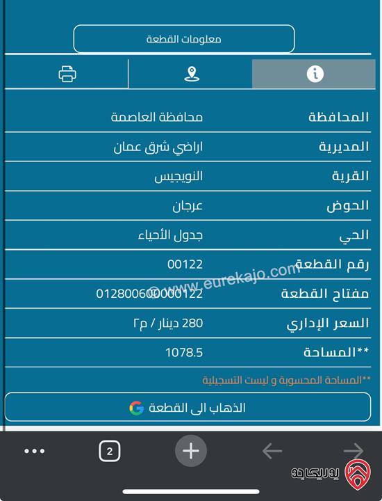 قطعة ارض مساحة 1 دونم و 84م للبيع في عمان - المدينة الرياضية قرية النويجيس