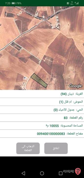  أرض زراعية مميزة مساحة 10 دونم للبيع في مادبا - منطقة ذيبان 