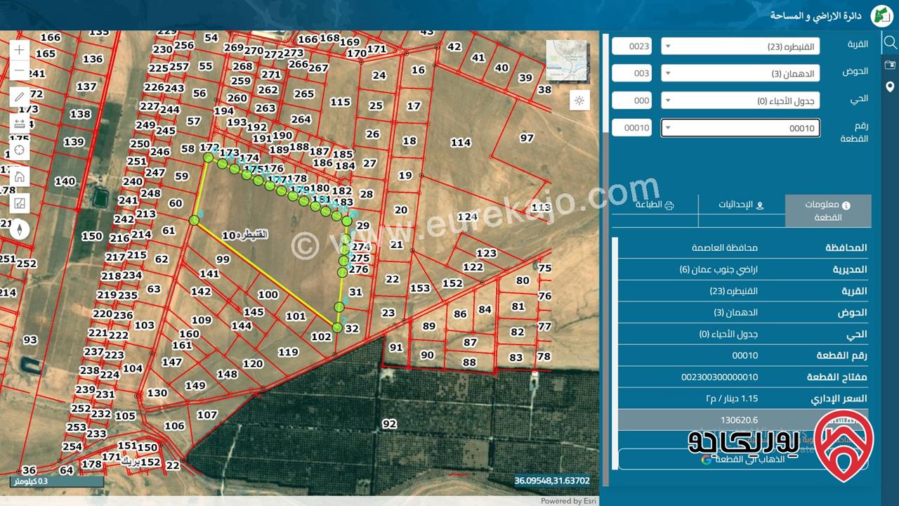 أرض مساحة 130 دونم و 620م للبيع من أراضي جنوب عمان - القنيطرة