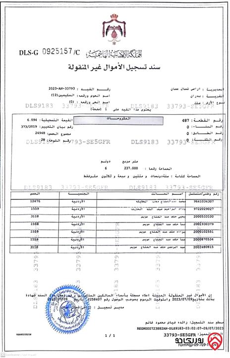 قطعة أرض مساحة 6237م للبيع في عمان - منطقة شفا بدران بجانب القيادة العامة الجديدة