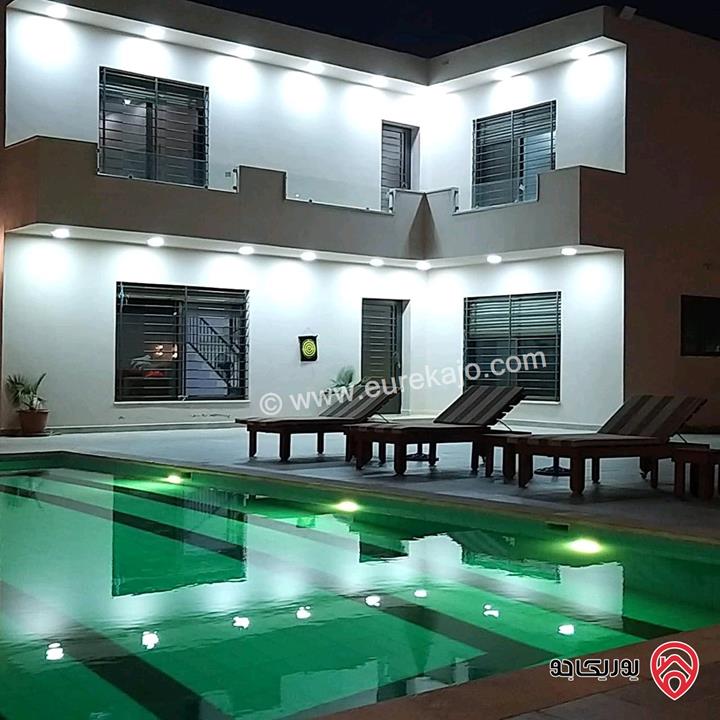 شـاليه مـفروش مساحة الأرض 550م والبناء 150م للبيع في البحر الميت منطقة الشونة الجنوبية الجوفة