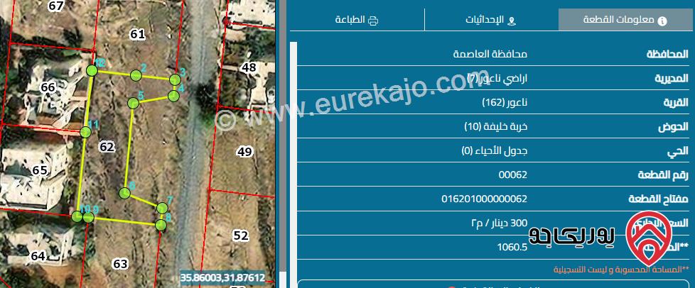 ارض تجارية مساحة 1060م للبيع في عمان - مرج الحمام