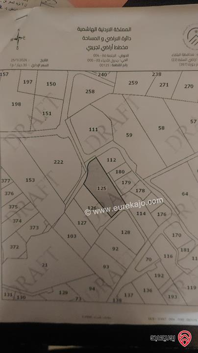 ارض مميزة مساحة 4 دونم و 796م للبيع في اجمل مناطق السلط - ام جوزة