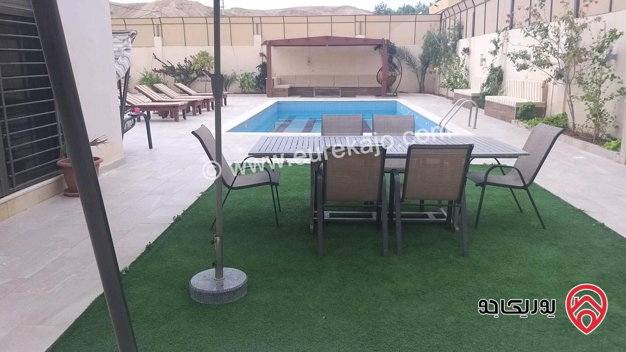 شـاليه مـفروش مساحة الأرض 550م والبناء 150م للبيع في البحر الميت منطقة الشونة الجنوبية الجوفة