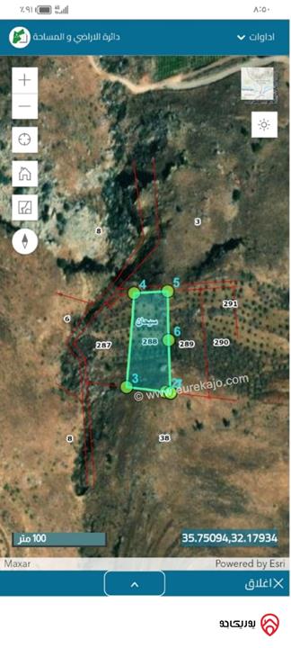 ارض زراعية مساحة 4 دونم و 190م للبيع في سيحان - السلط