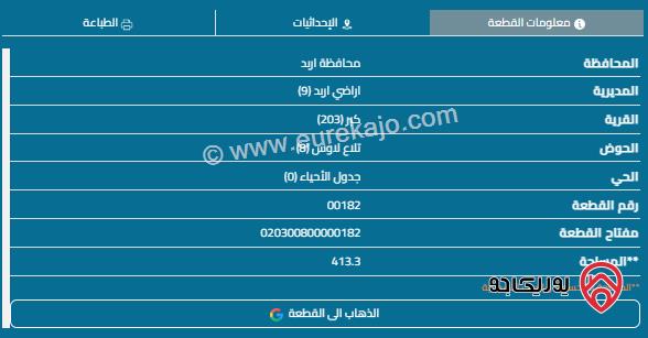 قطعة أرض مساحة 415م للبيع في اربد - كبر 