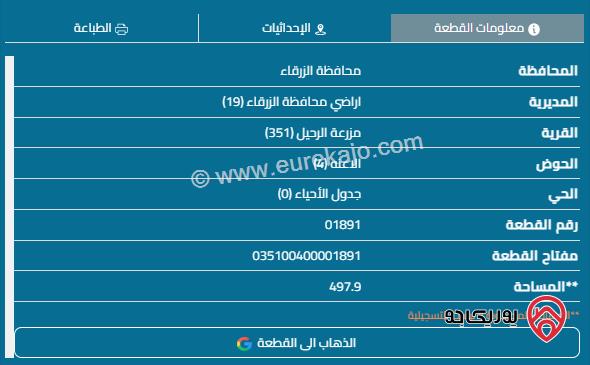 قطعة ارض كوشان مستقل مرتفعة مساحة 498م للبيع في الزرقاء - شومر