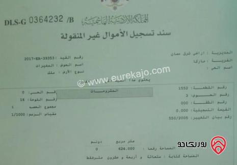 قطعة أرض مساحة 624م للبيع في ماركا	