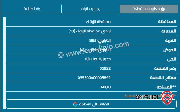 قطعة أرض مساحة 490م للبيع في الزرقاء - البتراوي 