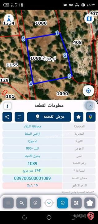 ارض مساحة 3741م للبيع في السلط - ام جوزة 