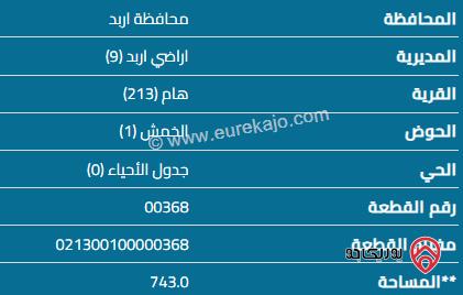 قطعة أرض مساحة 743م للبيع في اربد - هام 