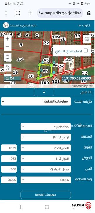قطعة ارض مساحة 4 دونم و 500م للبيع في اربد - المغير