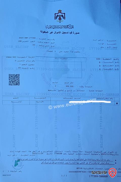 قطعة أرض مساحة 931م للبيع في اربد - حوارة	