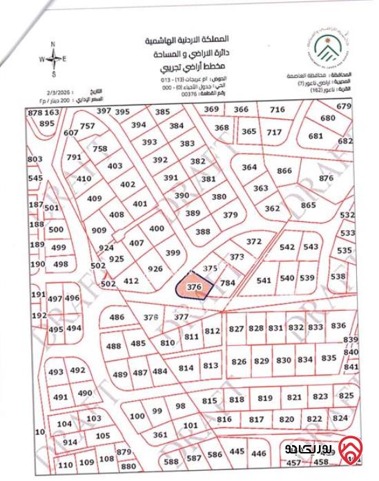 أرض سكنية مساحة 1082م للبيع في عمان - ناعور / ام عريجات