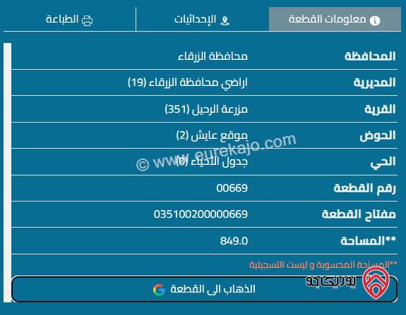 قطعة أرض مساحة 850م للبيع في الزرقاء ضاحية البستان