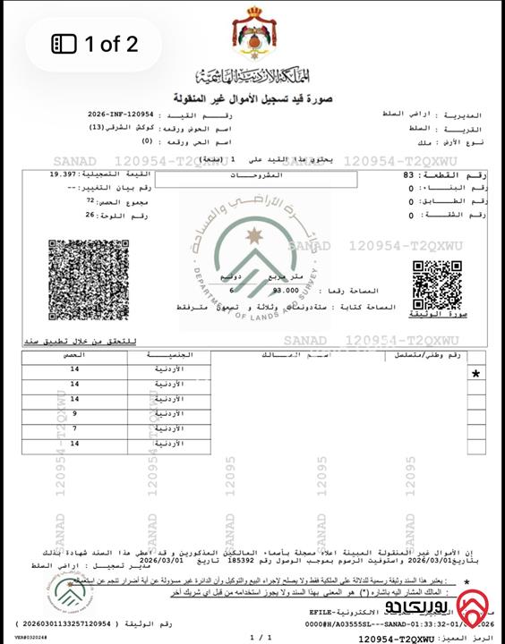أرض مساحة 6 دونم و 93م للبيع في السلط - زي