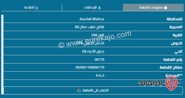 قطعة أرض مساحة 614م للبيع في اللبن - اسكان الرحمانية 