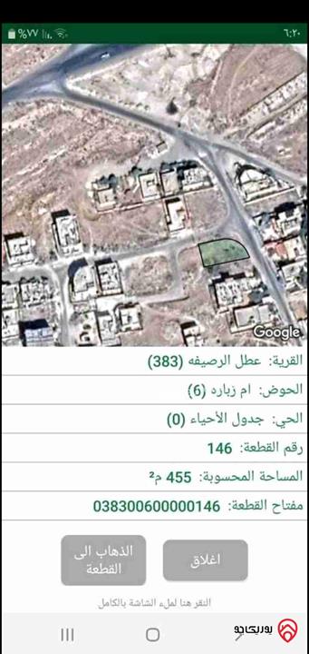 ارض مساحة 455م للبيع من أراضي الزرقاء عطل الرصيفه بعد سجن ماركا 