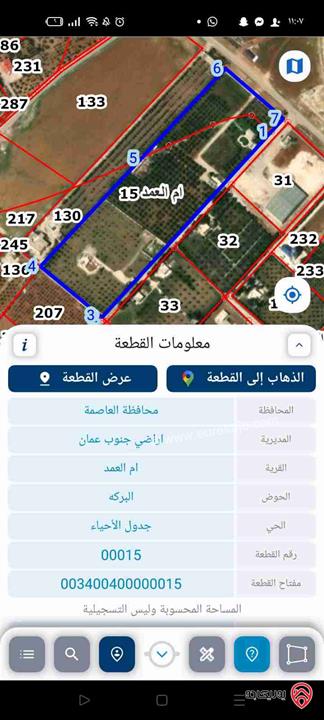 أرض مساحة 28 دونم و 529م للبيع من أراضي جنوب عمان - ام العمد