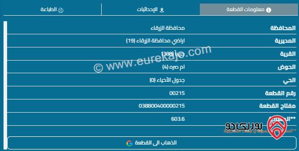 قطعة أرض مساحة 603م للبيع في الزرقاء - ضاحية المدينة المنورة 