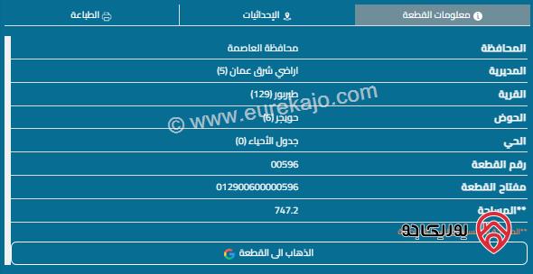 قطعة أرض مساحة 744م للبيع في طبربور 