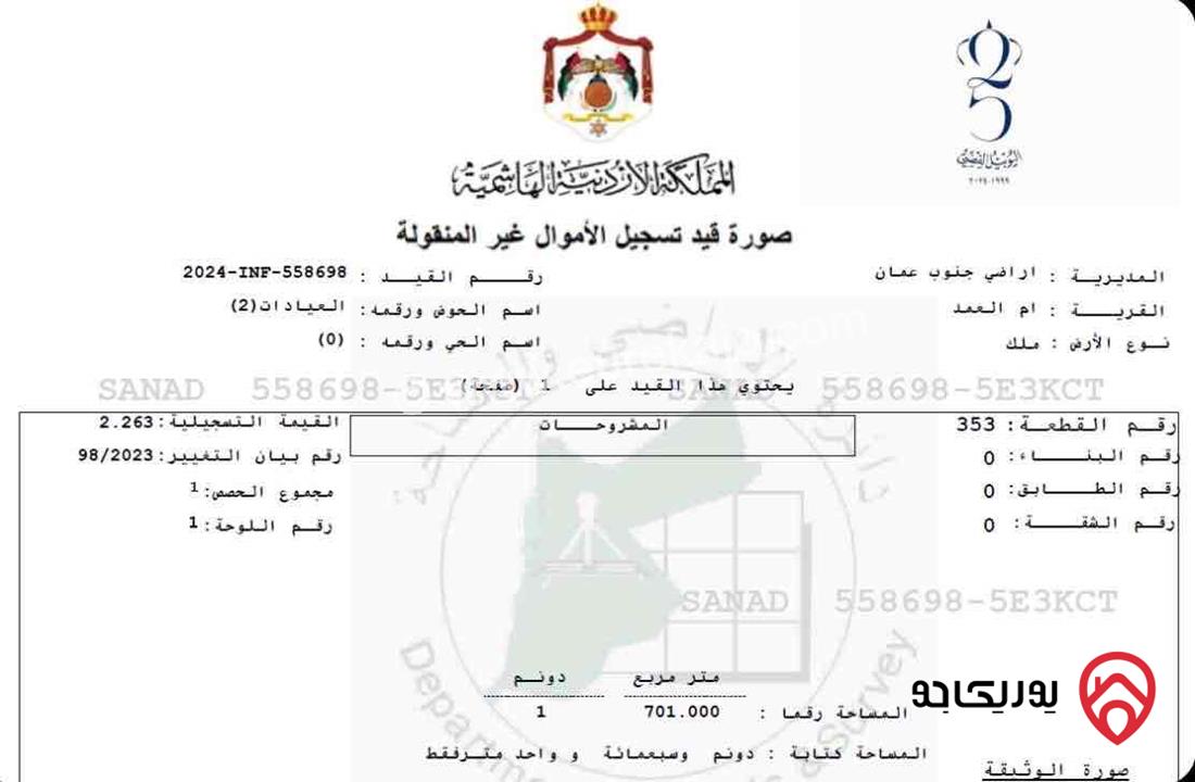 ارض سكنية مساحة 1701م للبيع في عمان - ام العمد