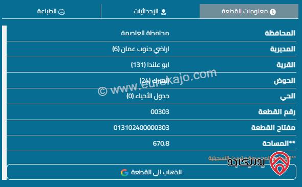 قطعة ارض مساحة 671م للبيع في ابو علندا	