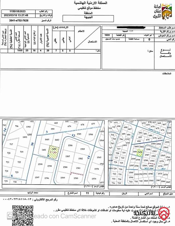 قطعة ارض مساحة 912م للبيع في عمان - الجبيهة