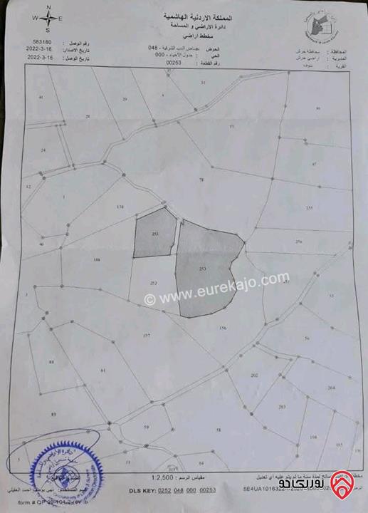 ​قطعة أرض مساحة 13 دونم و600 متر تقريباً (البيع كاملة أو جزء منها) في جرش (بصاص الدب) في أجمل مناطق سوف الطبيعية