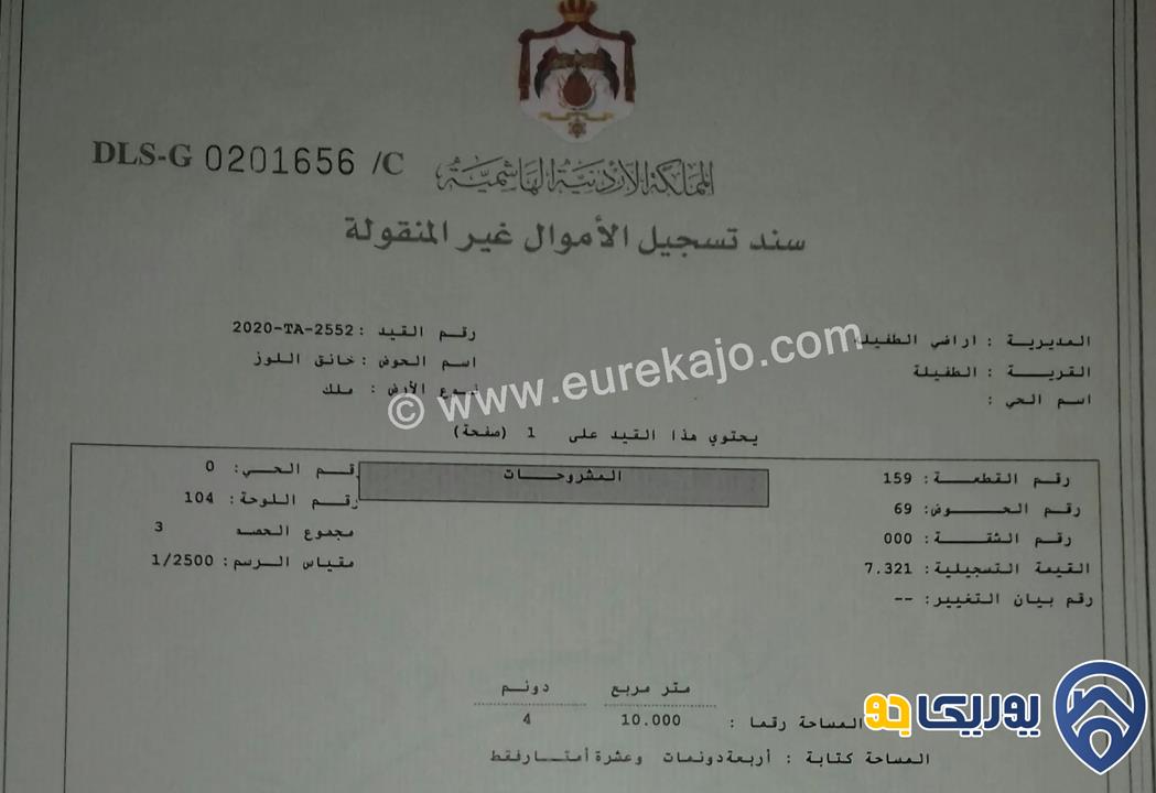 قطعة أرض مساحة 4010م للبيع في الطفيلة