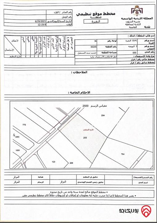 قطعة ارض مساحة 15 دونم للبيع في عمان - الموقر - النقيرة