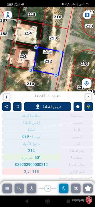 ارض مساحة 500م للبيع في السلط - السرو حوض ابو تينة 