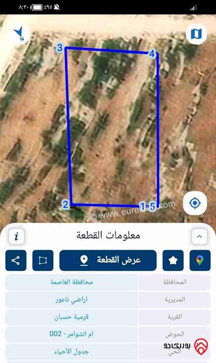 قطعة أرض مساحة 1 دونم للبيع في عمان - من أراضي ناعور قرمية حسبان