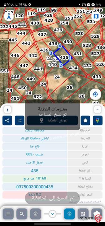 أرض مساحة 10 دونم للبيع في الزرقاء - قاع خنا حوض 3 ضبيعه 