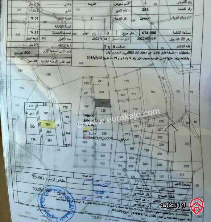 قطعة ارض مساحتها 675م على تلة مطلة ع الشلالات سكن ج للبيع بسعر مغري في أجمل مناطق الرميمين السياحية/السلط 