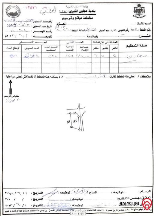 ارض سكنية مساحة 1 دونم و 260م للبيع أو للمبادلة في عجلون راس منيف موقع رائع