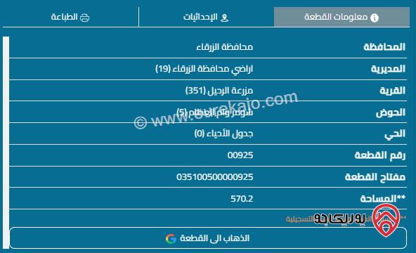 قطعة أرض مساحة 570م للبيع في الزرقاء - شومر