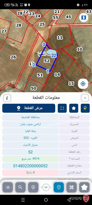 ارض مساحة 4 دونم و 500م للبيع من أراضي جنوب عمان - زملة العليا للاستثمار الامن