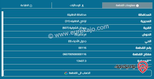 قطعة أرض مساحة 13408م للبيع في الطفيلة 